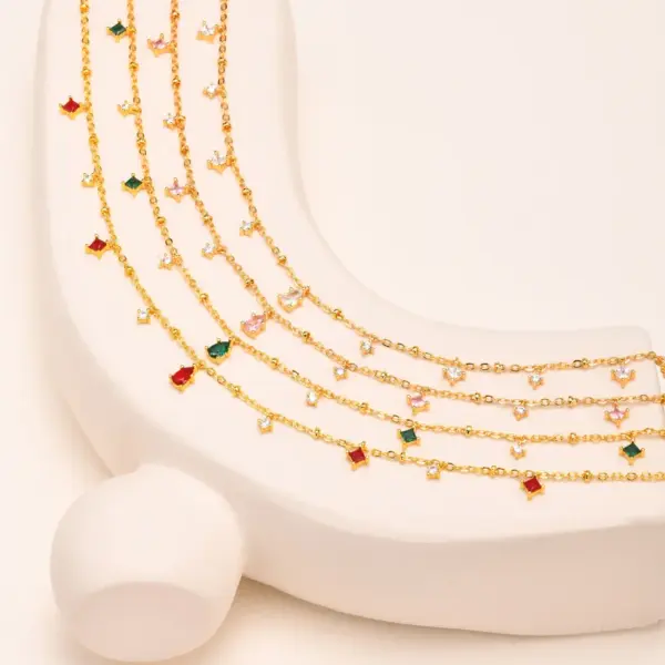 Copper 18K Gold Plated Inlay Colorful Zircon Pendant Necklace