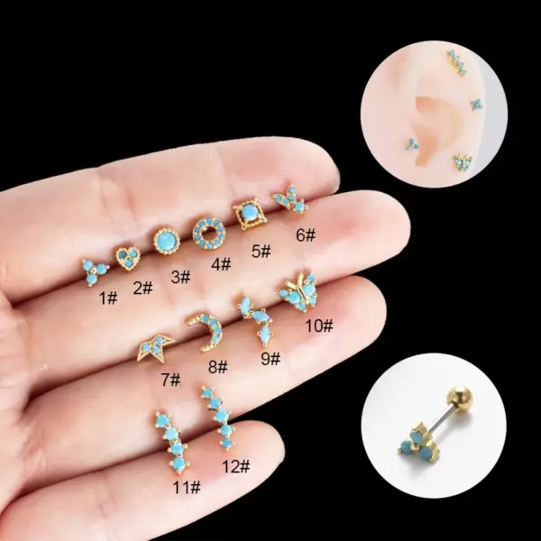 1 Piece Copper Zircon Ear Cartilage Rings & Studs Moon Crown Butterfly Waterproof Non Tarnish Surgical Steel Women'S