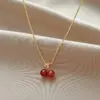 Wholesale 304 Stainless Steel Plastic Cherry Ion Plating (IP) 18K Gold Plated Sweet Simple Style Waterproof Non Tarnish Plating Regular Chain Pendant Necklace
