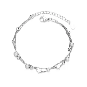 Double Circles Star Lucky Bead Bracelet / Copper (White Gold Color)