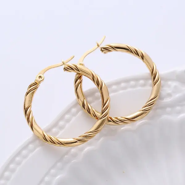 Wholesale 1 Pair Vintage Style The Answer Twist Stainless Steel Hoop Earrings