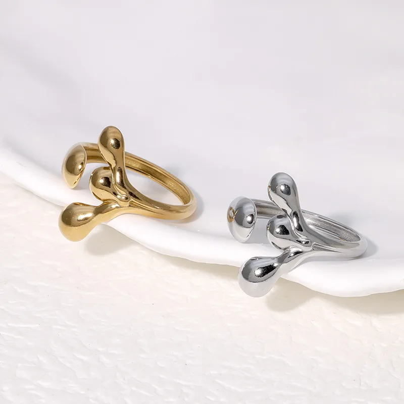 Wholesale PVD Coated Real Gold Plated 18K Gold Asymmetrical Irregular 304 Stainless Steel Sweet Simple Style IG Style Waterproof Non Tarnish Open Ring