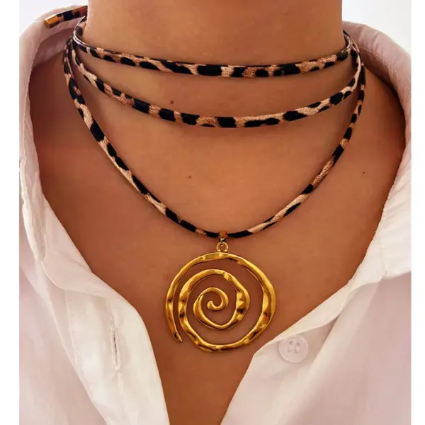 Retro Streetwear Geometric Sun Heart Shape PVD Coated 18K Gold Plated Gold Enamel 304 Stainless Steel Nylon Woven Chain Lobster Trigger Clasp Closure Scarf Necklaces Wholesale