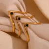 Wholesale Jewelry Vintage Style Simple Style Classic Style V Shape 304 Stainless Steel Rhinestones 18K Gold Plated Plating Inlay Rings
