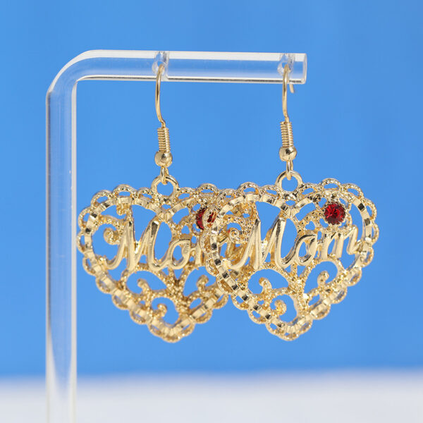 Wholesale Hollow Love Earrings MOM Pendant Red Set Gemstone Fashion Elegant Sweet Earrings Mother's Day Gift