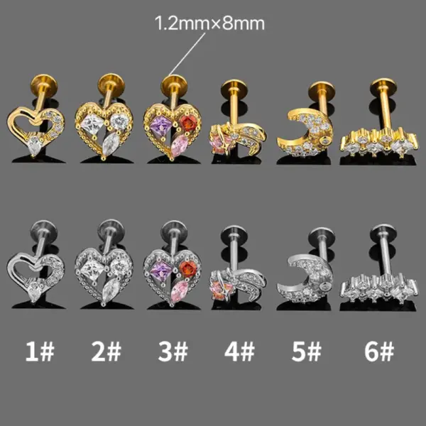 Wholesale 1 Piece Lip Rings Simple Style Moon Heart Shape Flower 316L Stainless Steel Waterproof Non Tarnish Surgical Steel Zircon Ion Plating (IP) 18K Gold Plated Lip Rings Ear Cartilage Rings & Studs