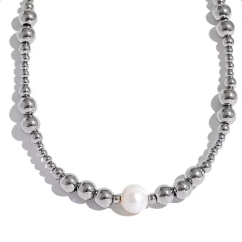 Wholesale Ion Plating (IP) Round 302 Stainless Steel 304 Stainless Steel Imitation Pearl Casual Elegant Simple Style Waterproof Non Tarnish 302 Stainless Steel Necklace