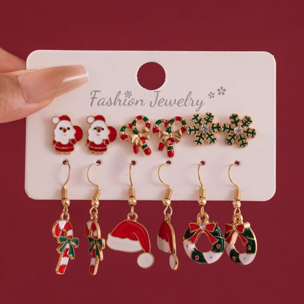 Wholesale Christmas Long Oil-dropping Bell Snowflake Christmas Earrings suit