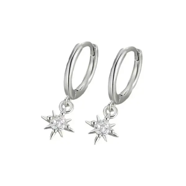 Wholesale Sunflower Hexagram Earrings Fashionable Sunflower Pattern Polished Stainless Steel Versatile Seasonal Unisex Earring Set