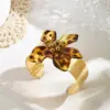 Wholesale Hot-Selling INS Style Real Gold Plated 304 Stainless Steel Furnace Electroplated Resin Flower Earrings Ring Bracelet Set