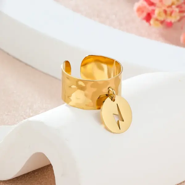 Wholesale 304 Stainless Steel Lightning PVD Coated 14K Gold Plated 18K Gold Plated Simple Style Classic Style Waterproof Non Tarnish Gold Silver Charm Rings