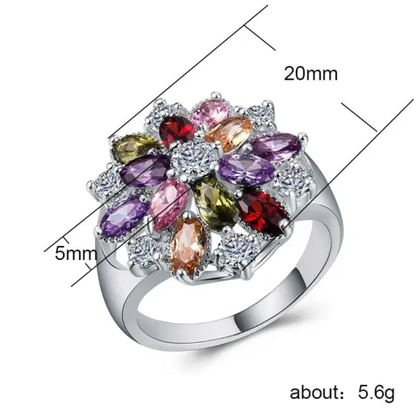 Wholesale Creative Fashion Copper Inlaid Color Zircon Flower Shape Ring