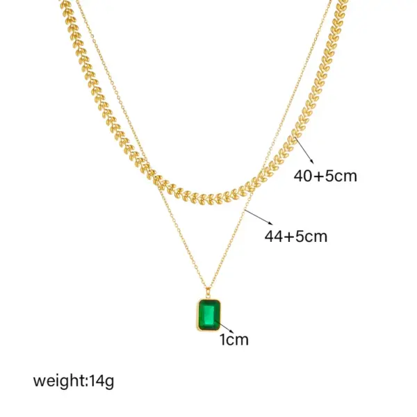 Wholesale PVD Coated 18K Gold Plated Square 304 Stainless Steel Retro Waterproof Non Tarnish 304 Stainless Steel Double Layer Necklaces