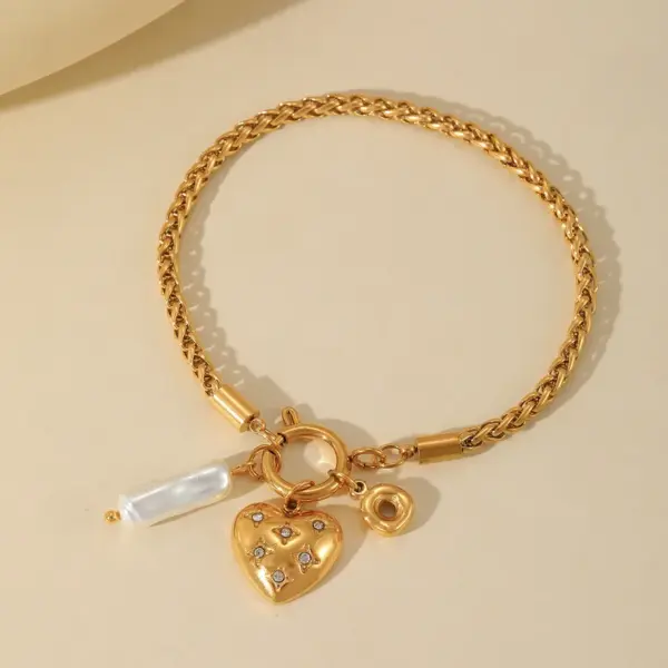 Casual Elegant Cute Cross Heart Shape Flower 304 Stainless Steel 18K Gold Plated Imitation Pearl Zircon Cable Chain Snake Chain Bracelets In Bulk