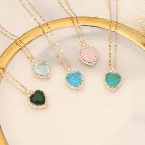 Wholesale Fashion Heart Shape Stainless Steel Copper Inlay Zircon Pendant Necklace 1 Piece