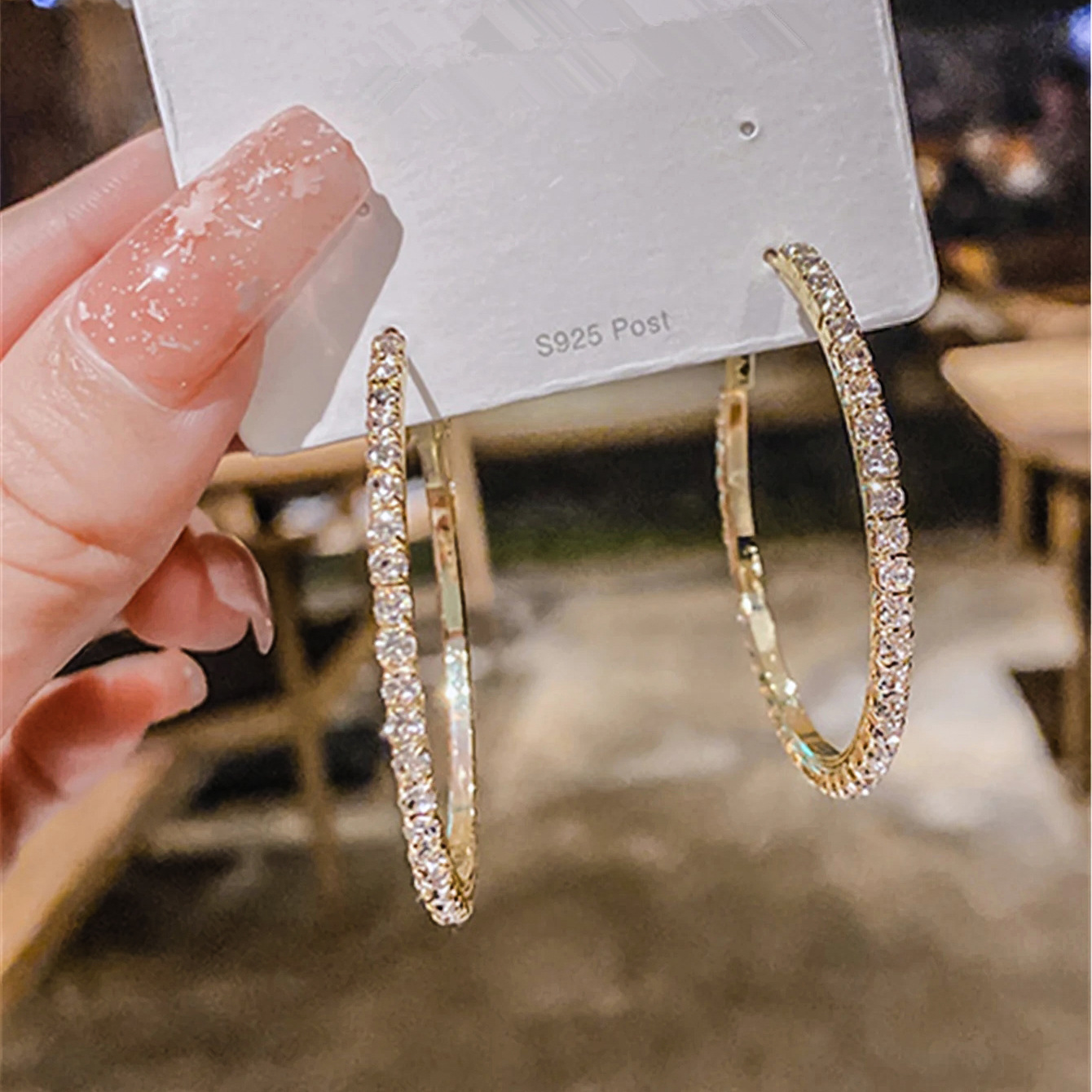 Wholesale European and American Cross-Border Hot-Selling Exaerated Personalized Earrings Geometric Dot Diamond Large Hoop Earrings Earrings