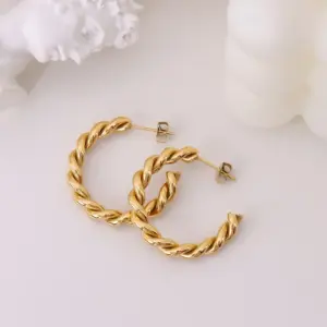 Wholesale PVD Coated Real Gold Plated 18K Gold Printing 304 Stainless Steel Fashion Waterproof Non Tarnish Earrings