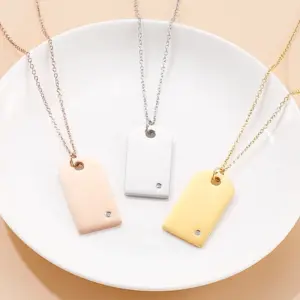 Wholesale 304 Stainless Steel Square PVD Coated Zircon 18K Real Gold Plated Simple Style Waterproof Non Tarnish Inlay Pendant Necklace