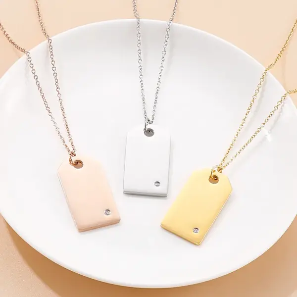 Wholesale 304 Stainless Steel Square PVD Coated Zircon 18K Real Gold Plated Simple Style Waterproof Non Tarnish Inlay Pendant Necklace