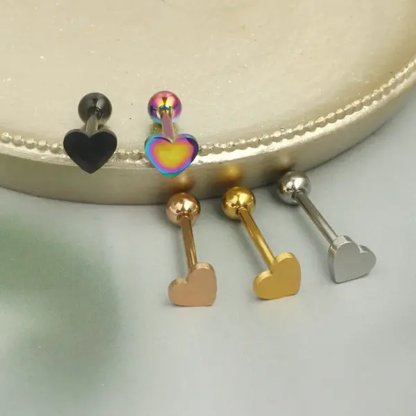 Wholesale 1 Piece Tongue Rings Simple Style Heart Shape Solid Color Horse 304 Stainless Steel Vacuum Plating Tongue Rings