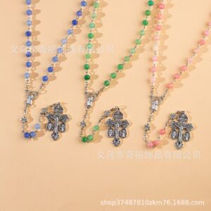 Wholesale Glass beads cross rosary prayer necklace beads