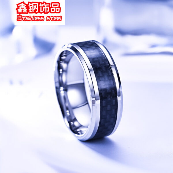 Wholesale Cross-border e-commerce explosions trendy men's fashion titanium steel inlaid carbon fiber ring does not fade factory direct sply ring