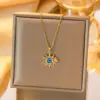 Wholesale Titanium Steel Copper Gold Plated Simple Style Devil's Eye Hollow Out Inlay Zircon Pendant Necklace