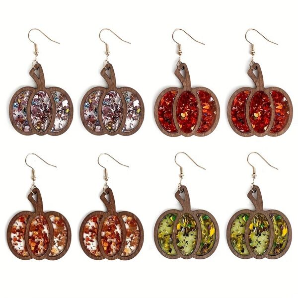 Wholesale Halloween Thanksgiving Vintage Wood Inlaid Sequin Earrings