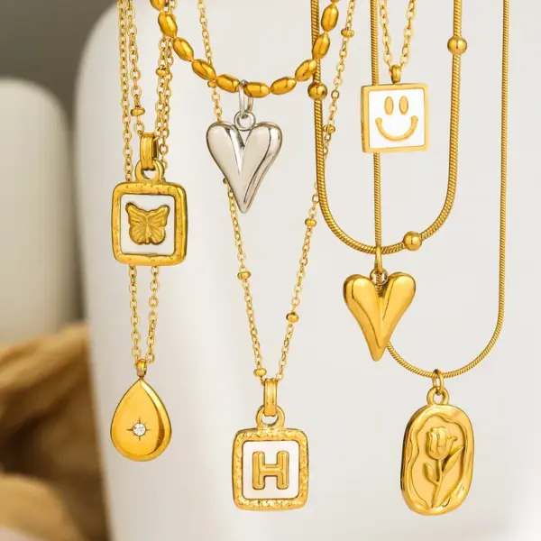 Ion Plating (IP) Heart Shape Floral Bow Knot 304 Stainless Steel Cute Sweet Classic Style Waterproof Non Tarnish Pendant Necklace