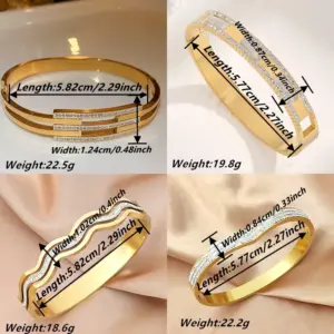 Wholesale Vacuum Plating Real Gold Plated 18K Geometric 304 Stainless Steel Glam Luxurious Classic Style Waterproof Non Tarnish Bangle