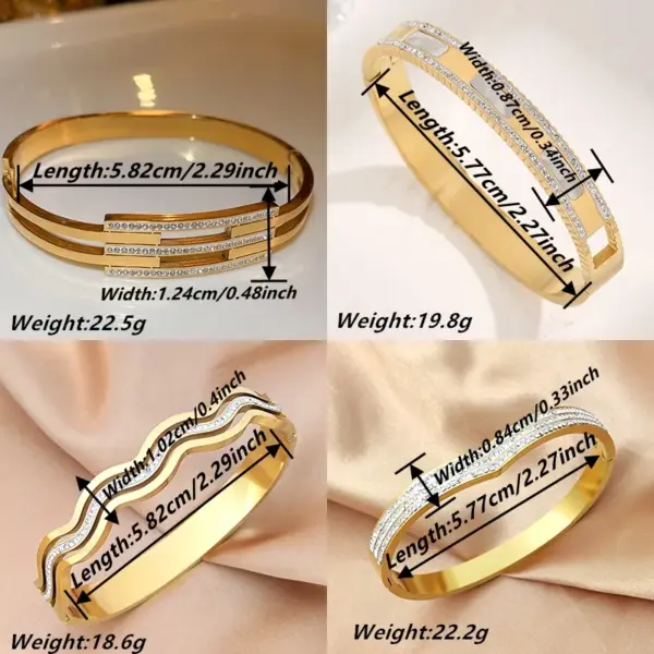 Wholesale Vacuum Plating Real Gold Plated 18K Geometric 304 Stainless Steel Glam Luxurious Classic Style Waterproof Non Tarnish Bangle