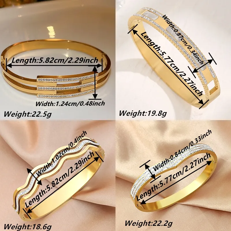 Wholesale Vacuum Plating Real Gold Plated 18K Geometric 304 Stainless Steel Glam Luxurious Classic Style Waterproof Non Tarnish Bangle