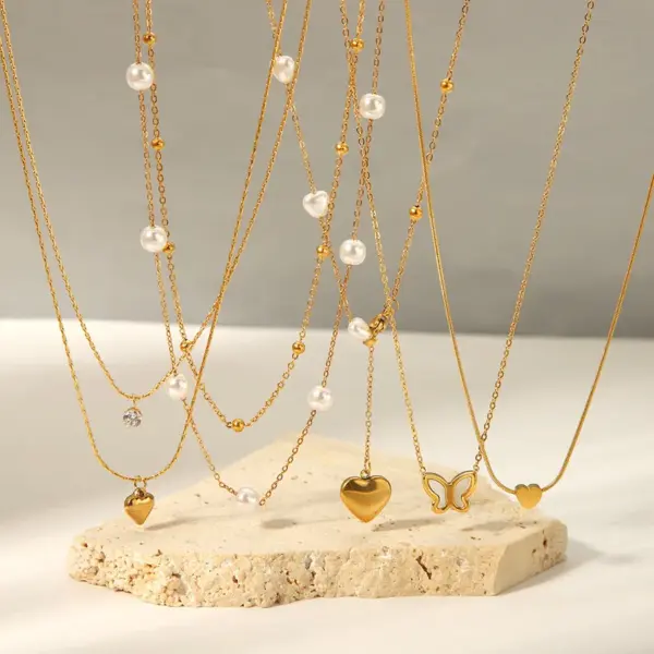 PVD Coated 18K Gold Real Plated Geometric Star Heart Shape 304 Stainless Steel Casual Elegant Waterproof Non Tarnish Layered Necklaces Pendant Necklace