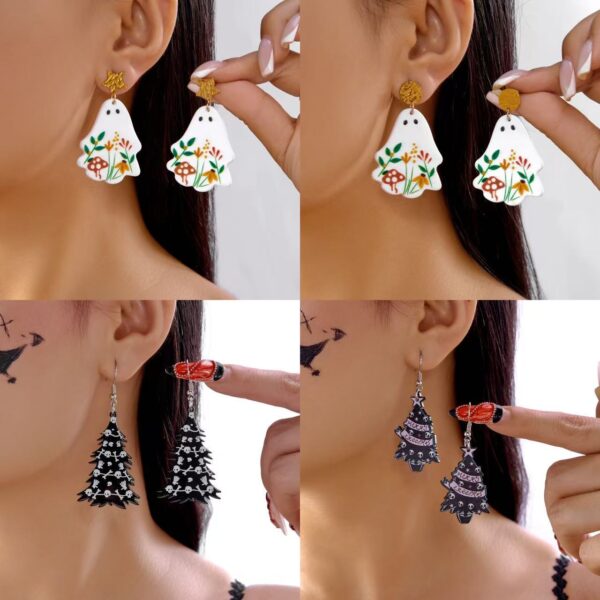 Wholesale Ghost Elf Funny Halloween Acrylic Flower Ghost Skeleton Tree Earrings Cute Devil Earrings