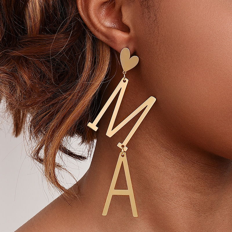 Wholesale 1 Pair of Temperament Exaerated Design Sense Creative Metal Love MAMA Lady Earrings Earrings Mother's Day Gift