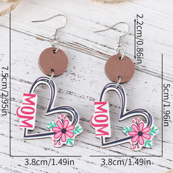 Wholesale New Mother's Day MOM Flower Love Round Pieces Stitching Pendant Earrings Wooden Double-Sided Earrings Mother's Day Gift