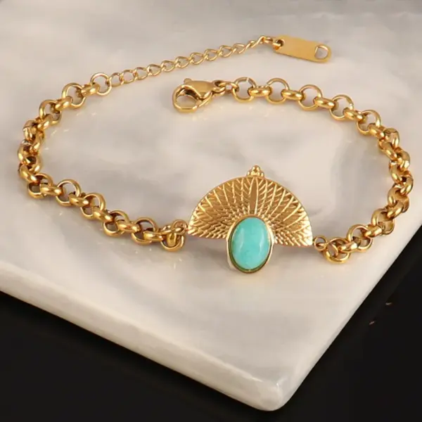 Wholesale Elegant Natural Stone Pendant Stainless Steel Bracelet For Women Simple Luxury Turquoise Hand Chain Style