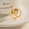 Wholesale Jewelry IG Style Retro Colorful 304 Stainless Steel Glass PVD Coated Plating Inlay Open Ring