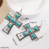 Wholesale Amazon Explosions Earrings Alloy Set Turquoise Cross Exaggerated Earrings Creative Bohemian Ear Jewelry