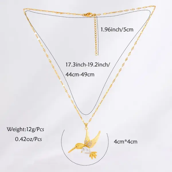 Wholesale Stainless Steel 18K Gold Plated Vintage Style Plating Inlay Bird Rhinestones Zircon Pendant Necklace