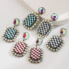 Wholesale Diamond-encrusted checkered earrings, women's alloy square stud earrings