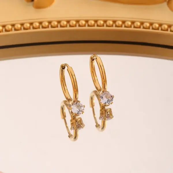 Wholesale 304 Stainless Steel Glass Geometric Solid Color Ion Plating (IP) Artificial Rhinestones 18K Gold Plated Elegant Waterproof Non Tarnish Inlay Multicolor-Golden Yellow Jewelry Set