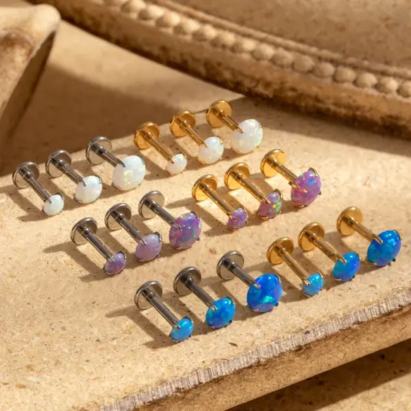 Wholesale 1 Piece Ear Cartilage Rings & Studs Simple Style Round 316L Stainless Steel Waterproof Non Tarnish Surgical Steel October Birthstone Opal 18K Gold Plated Ear Cartilage Rings & Studs