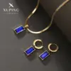 304 Stainless Steel 18K Gold Plated Glam Luxurious XUPING Plating Inlay Rectangle Artificial Gemstones Earrings Necklace