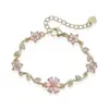Wholesale Luxurious Copper Embedded Colorful Diamond Five-Petal Flower Branch Leaf Bracelet Creative Versatile Elegant Jewelry Accessory