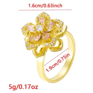 Jz15 Rotating Pink 5 Leaf Flower / Adjustable Opening