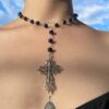 oly-c51b70a211b356858e95e58dffa89f31 Wholesale punk style cross Gothic necklace jewelry black pearl pendant necklace
