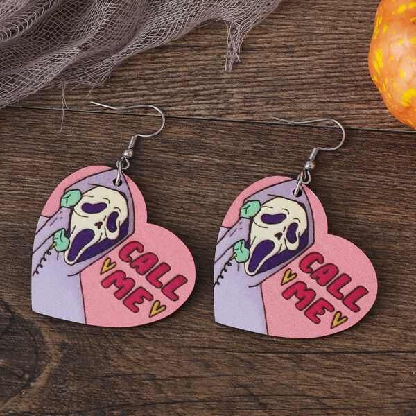 oly-c51ba1f97ca2f5dba4e23f398c0794a8 Wholesale New cross-border Halloween quirky skull hand heart pendant earrings, wooden gothic style, double-sided quirky earrings