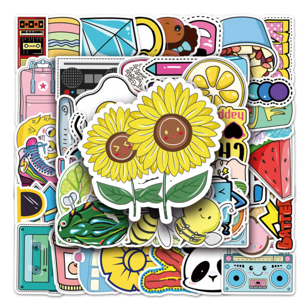 Wholesale 53 cartoon VSCO style small fresh luggage scooter piano waterproof ins stickers car decoration stickers