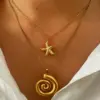 304 Stainless Steel Starfish Conch Shell PVD Coated Imitation Pearl Real Gold Plated Marine Style Waterproof Non Tarnish Surgical Steel Cross Chain Box Chain Lobster Trigger Clasp Closure Gold Pendant Necklace